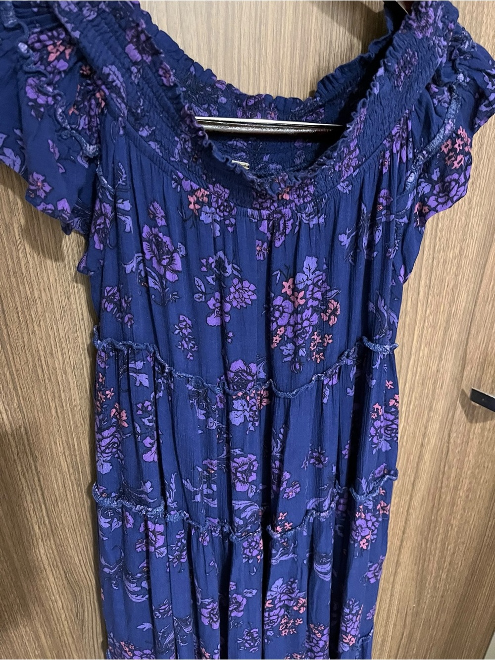 Authentic Free People Barclay Off-The-Shoulder Tiered Maxi Dress - Blue Floral